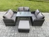 Fimous Rattan Garden Furniture Set 7 Seater Patio Outdoor Love Sofa Set with Rectangular Dining Table Big Footstool Dark Grey Mixed