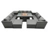 Fimous Rattan Garden Furniture Firepit Set Outdoor 11 Seater Patio Dining Sets with Glass Top Dining Table Side Tables