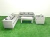 Fimous Wicker PE Rattan Sofa Garden Furniture Set with Oblong Coffee Table Armchair Side Table Light Grey Mixed