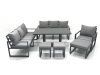 Fimous Outdoor Garden Furniture Set Aluminium Lounge Sofa Adjustable Rising Lifting Dining Table Sets with 3 Footstools Dark Grey