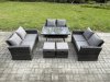 Fimous Outdoor Lounge Sofa Set Wicker PE Rattan Garden Furniture Set with Rectangular Dining Table 2 Seat Sofa 2 Small Footstools Dark Grey Mixed