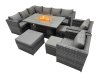 Fimous Rattan Garden Furniture Dining Set 11-seater Gas Firepit Dining Table Corner Sofa Set with 3 Stool Dark Grey Mixed