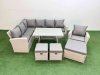 Fimous Garden Outdoor Rattan Furniture Set Rattan Corner Sofa Oblong Dining Table with Armchair 3 Footstools Light Grey Mixed 10 Seater