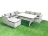 Fimous Rattan Garden Furniture Set 7 Seater Outdoor Sofa Set with Dining Table Big Footstool Light Grey Mixed