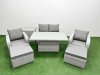 Fimous Light Grey PE Wicker Rattan Garden Furniture Set Sofa Set Reclining Chair Adjustable Lifting Dining or Coffee Table 6 Seater 2 Big Stools Side Table
