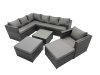 Fimous Rattan Garden Furniture Patio Furniture Sets with Corner Sofa Chair Square Coffee Table 2 Big Footstools Dark Grey Mixed