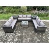 Fimous 9 Seater Rattan Garden Furniture Set Patio Outdoor Lounge Sofa Set with 2 Side Tables Square Coffee Table Dark Grey Mixed
