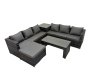 Fimous Garden Rattan Outdoor Furniture Set 7 Seater Patio Corner Sofa Oblong Coffee Table with Big Stool Side Table Dark Grey