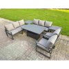 Fimous Garden Aluminium Furniture Set Dark Grey 8 Seater Outdoor Patio Adjustable Rising Lifting Dining Table with 2 Chairs Side Table Dark Grey