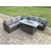 Fimous Rattan Garden Furniture Set with Fire Pit Table 4 Pieces Outdoor Patio Lounge Sofa Set Dark Grey Mixed