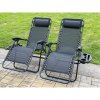 Fimous 2 PC Folding Chair Adjustable Sun Lounger With Cup Holder black