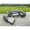 Fimous 8 Seater Outdoor Rattan Garden Furniture Set Patio Lounge Sofa Set with Rectangular Coffee Table Big Footstool Side Table Dark Grey Mixed