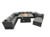 Fimous Rattan Garden Furniture Firepit Dining Set 8 Seater Lounge Sofa Table Set with 2 side table big Footstool