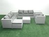 Fimous Wicker PE Rattan Sofa Garden Furniture Set with Armchair Square Coffee Table Big Footstool 2 Side Tables Light Grey Mixed