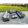 Fimous Rattan Lounge Sofa Set 11 Seater Outdoor Garden Furniture Set with Rectangular Coffee Table 3 Seater Sofa Side Table 2 Small Footstools Dark Grey Mixed