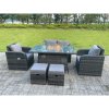 Fimous Dark Mixed Grey Rattan Outdoor Garden Furniture Gas Fire Pit Table Sets Gas Heater Love Seat 2 Seater Sofa Recling Adjustable Chairs Footstools 6 Seater