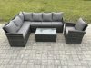 Fimous Rattan Lounge Corner Sofa Set Wicker PE Outdoor Garden Furniture Set with Rectangular Coffee Table Armchair Dark Grey Mixed
