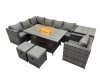 Fimous Rattan Garden Furniture Dining Set 9-seater Gas Firepit Dining Table Corner Sofa Set with Side Table 2 Small Stool Dark Grey Mixed
