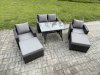 Fimous Garden Dining Set Wicker PE Rattan Outdoor Furniture Sofa with Rectangular Dining Table Double Seat Sofa 2 Big Footstool 2 Armchairs Dark Grey Mixed