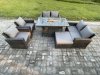 Fimous Wicker PE Rattan Garden Furniture Sets 7 Seater Patio Outdoor Gas Firepit Dining Table Heater Set with Double Seat Sofa Big Footstool Dark Grey Mixed