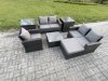 Fimous Outdoor Rattan Garden Furniture Set Conservatory Patio Sofa Coffee Table Set with Chair 2 Side Tables Big Footstool Dark Grey Mixed