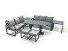 Fimous 8 Seater Aluminium Outdoor Garden Furniture Set with Adjustable Rising Lifting Dining Table 3 Seater Sofa 2 Small Footstool 2 Side Tables Dark Grey