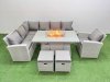 Fimous 9 Seat Rattan Garden Furniture Corner Sofa Set Outdoor Gas Fire Pit Table Sets with 2 Small Footstools Light Grey