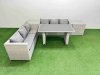 Fimous Rattan Garden Furniture Dining Set 6-seater Patio Rectangular Table Sofa Set with 2 Side Tables Light Grey