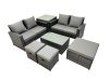 Fimous PE Rattan Garden Furniture Set Lounge Double Seat Sofa Coffee Table Set with Side Table 3 Stools Dark Grey MixedMixed