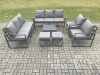 Fimous Aluminium Patio Outdoor Garden Furniture Lounge Sofa Set with Square Coffee Table 2 Chairs 2 Small Footstool Dark Grey