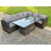 Fimous 6 Seater Rattan Corner Sofa Set Rising Adjustable Dining Table Set With Seat And Back Cushion