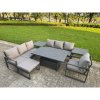Fimous Aluminium Garden Furniture Sets,8 Seater Outdoor Sofa Dining Set with Adjustable Rising Lifting Dining Table Side Table Big Footstool for Yard,Poolside, Patio, Dark Grey