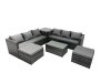 Fimous Rattan Garden Furniture Dining Set 8-seater Patio Coffee Table Sofa Set with Side Table 2 Big Footstools Dark Grey Mixed
