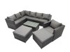 Fimous Outdoor Rattan Rectangular Coffee Table Corner Sofa Sets Garden Furniture Set with 2 Big Stools Dark Grey Mixed