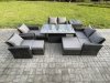 Fimous Outdoor Garden Furniture Sets 9 Pieces Wicker Rattan Furniture Sofa Dining Table Set with 3 Footstools Side Table Dark Grey Mixed