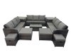 Fimous Outdoor 3 Seater Sofa Coffee Table Set Garden Rattan Furniture Set 13 Seater with 2 Side Tables 4 Stools Dark Grey
