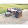 Fimous 8 Seater High Back Rattan Garden Furniture Set Corner Sofa With Oblong Dining Table Footstool With Arm Chair