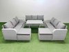 Fimous 11 Seat Outdoor PE Rattan Garden Furniture with Cushions 3 Seater Sofa Side Table 2 Big Stools Light Grey