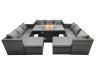 Fimous Rattan Garden Furniture Firepit Set Outdoor 11 Seater Patio Dining Sets with Glass Top Dining Table