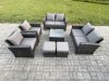 Fimous Rattan Garden Furniture Set Patio Outdoor Lounge Sofa Set with Square Coffee Table Double Seat Sofa 2 Small Footstools Dark Grey Mixed