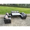 Fimous 7 Seater Lounge Rattan Sofa Set Outdoor Garden Furniture Oblong Rectangular Dining Table With Adjustable Chair Love Sofa Dark Grey Mixed