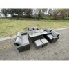 Fimous Rattan Outdoor Furniture Gas Fire Pit Rectangle Dining Table Gas Heater Chairs Two Seater Love Sofa Sets Footstools 8 Seater