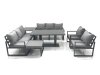 Fimous Garden Sofa Set Aluminium Furniture Rising Dining Tabe Set with 2 Chair Big Footstool Side Table Dark Grey