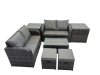 Fimous Outdoor Love Sofa Coffee Table Set Garden Rattan Furniture Set 6 Seater with 2 Small Stools 2 Side Tables Dark Grey