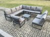 Fimous 10 Seater Patio Outdoor Garden Furniture Aluminium Lounge Corner Sofa Set with Square Coffee Table Dark Grey