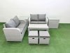 Fimous 6 Seater Outdoor Love Sofa Set Rattan Garden Furniture Set with Oblong Coffee Table 2 Small Stools 2 Side Tables Light Grey
