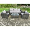 Fimous 5 Seater Outdoor Lounge Sofa Set Wicker PE Rattan Garden Furniture Set with 2 Armchair Oblong Coffee Table Dark Grey Mixed