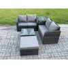 Fimous Rattan Sofa Set Outdoor Garden Furniture Set with Square Coffee Table Loveseat Sofa Big Footstool Side Table Dark Grey Mixed