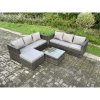 Fimous Wicker Rattan Garden Furniture Sofa Set with Square Coffee Table Big Footstool 7 Seater Outdoor Rattan Set Dark Grey Mixed