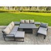Fimous Garden Aluminium Furniture Set Dark Grey 9 Seater Outdoor Patio Adjustable Rising Lifting Dining Table with 2 Big Footstools Side Table Dark Grey
